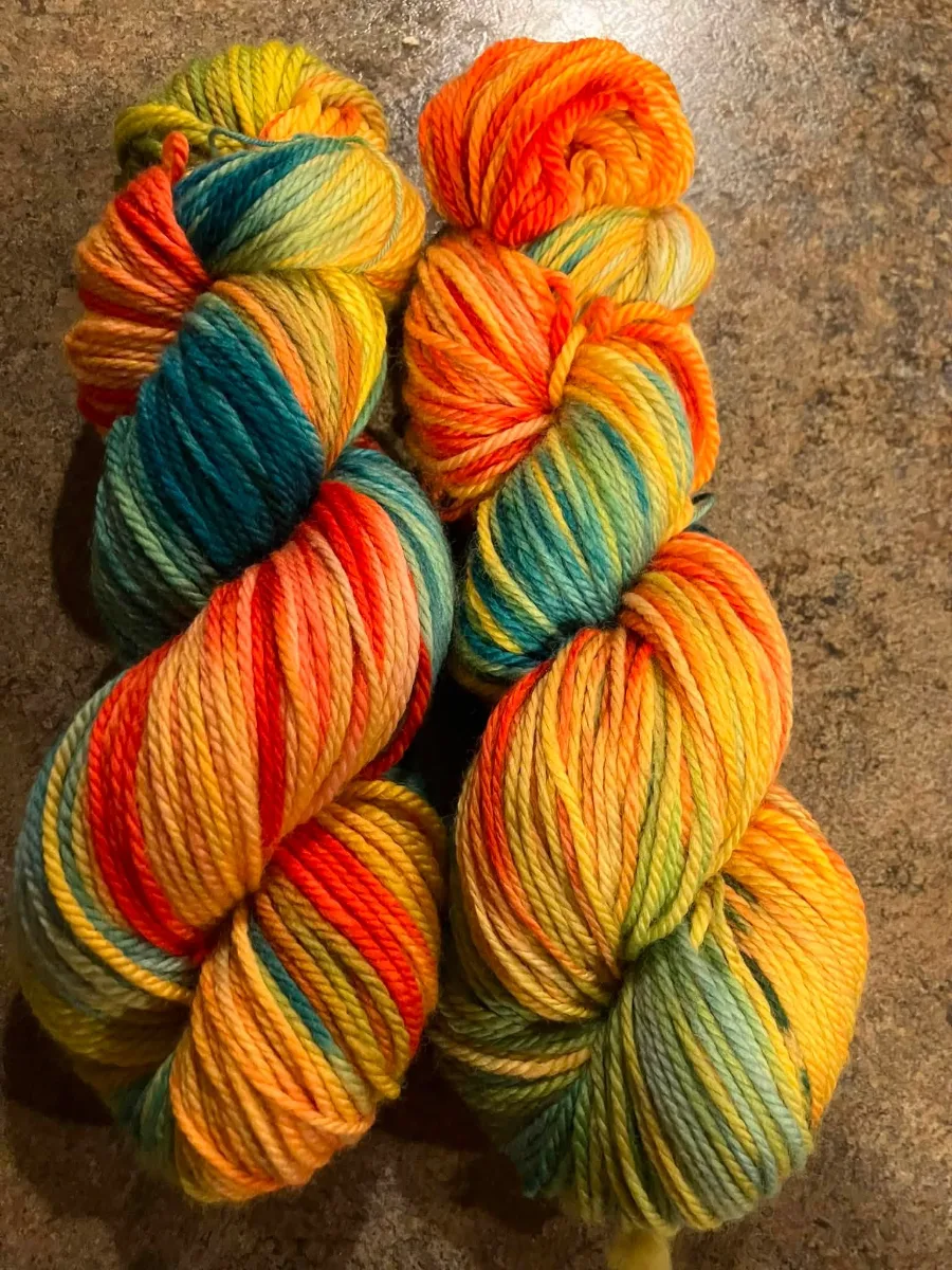 Hand-dyed skeins of yarn